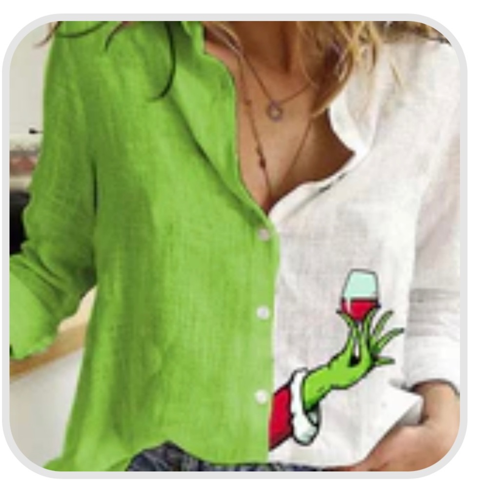 Grinch ‘Drink up’ button up blouse